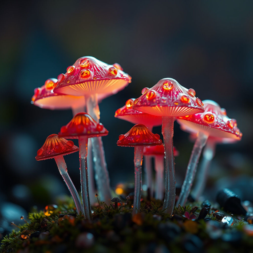 Vibrant Crystal Mushrooms in Dreamlike Matte Painting