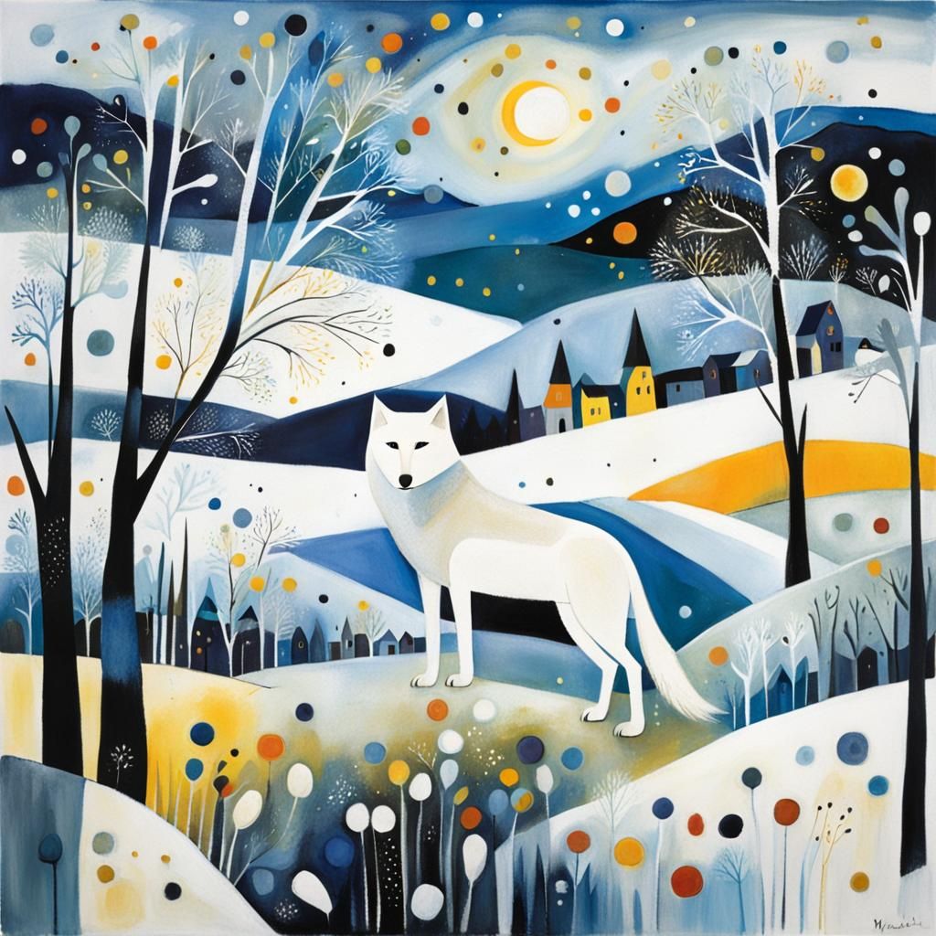 White Wolf Winter Scene in Wachtmeister Style