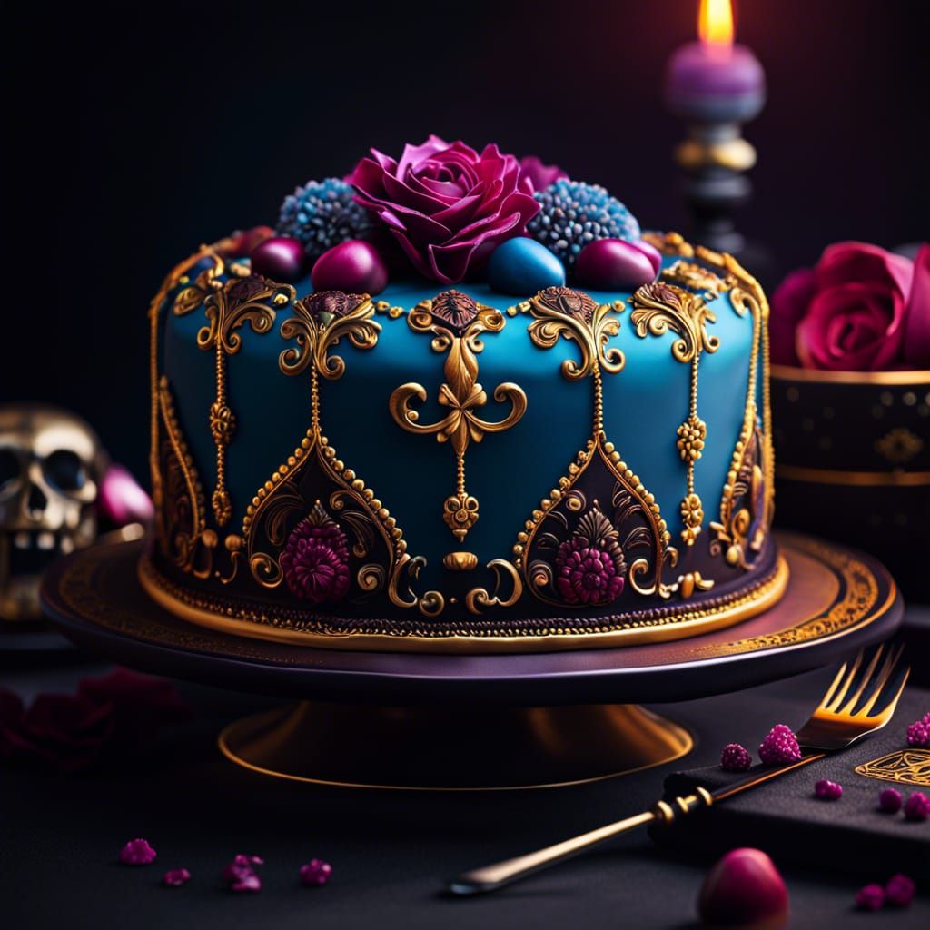 Gothic Velvet Cake with Skull, Candy Art Style