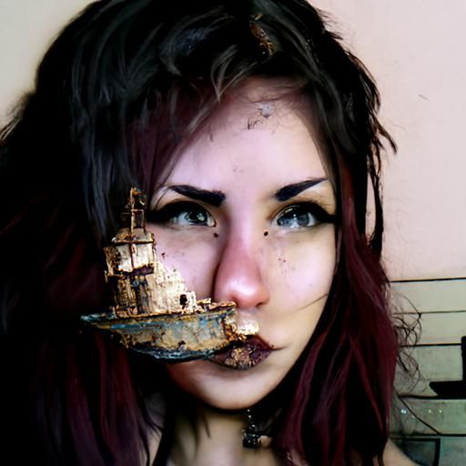 Decaying Rusty Ship Abandoned at Sea