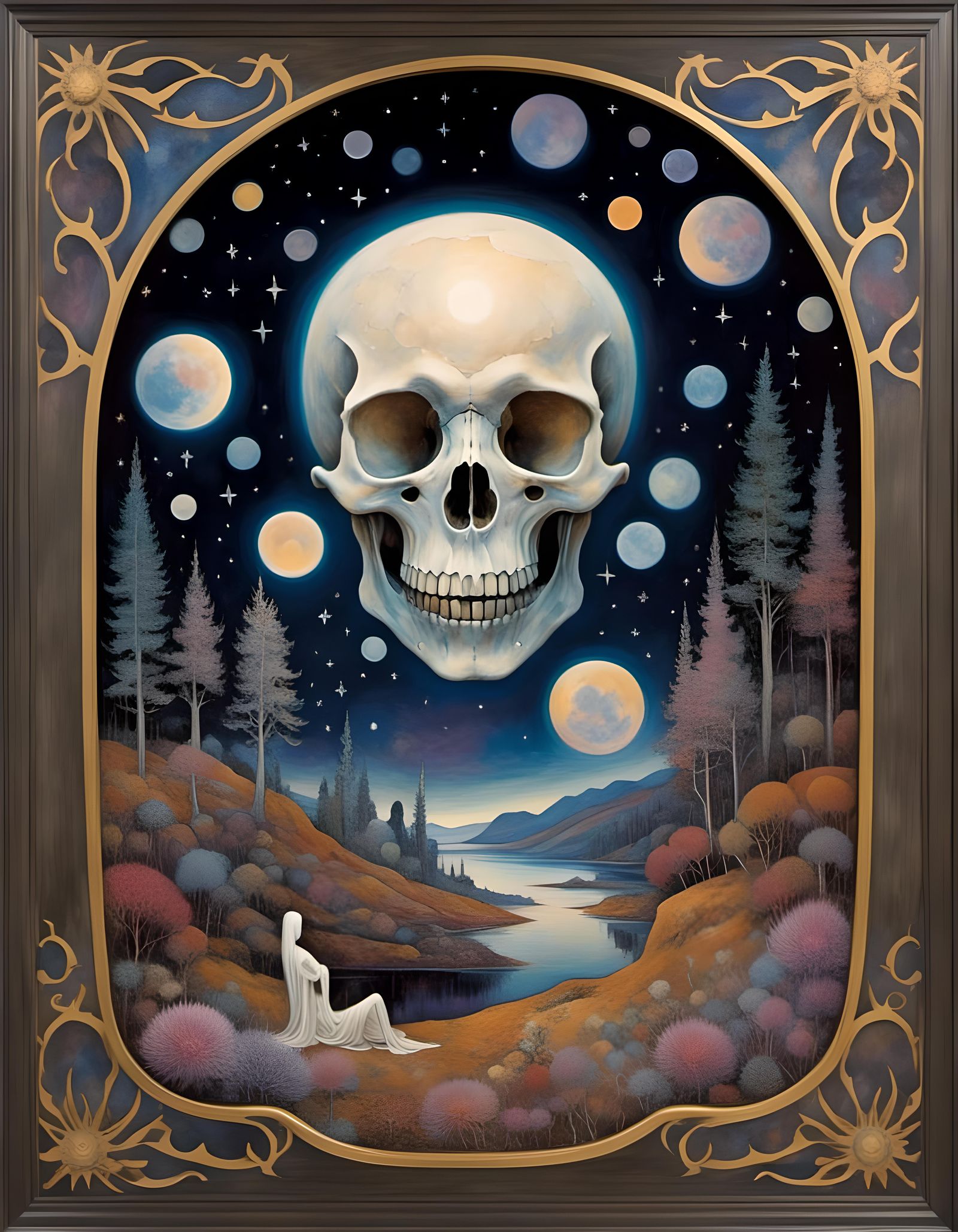 Gothic Skull Moon in Starry Night Sky