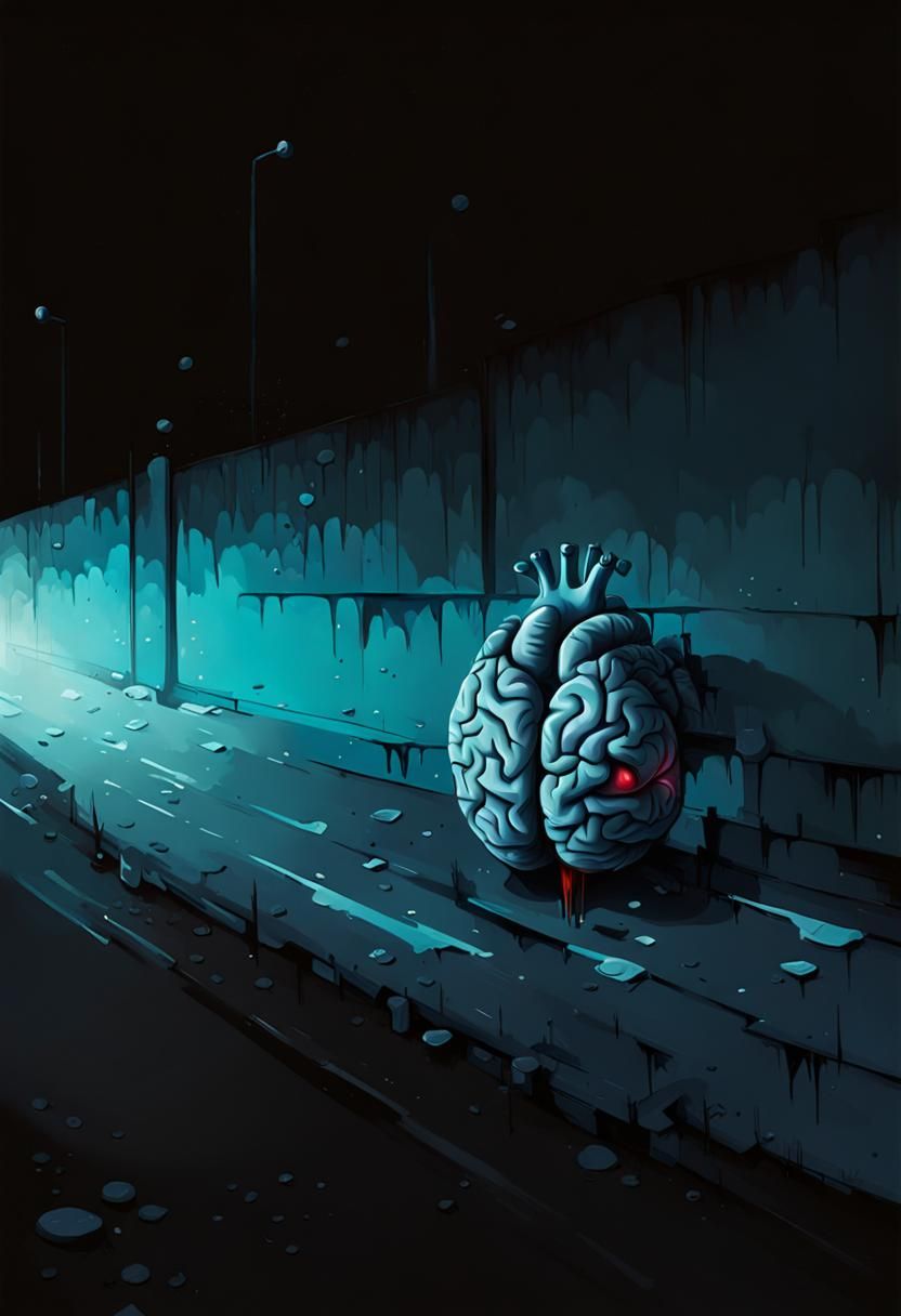 Heart Crying to Brain in Graffiti Art Style