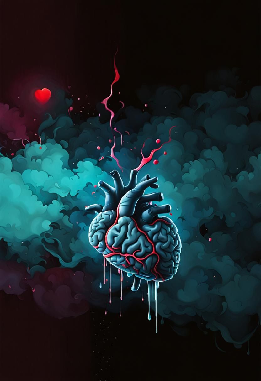 Moody Brain Graffiti Art: Heart Crying to Brain