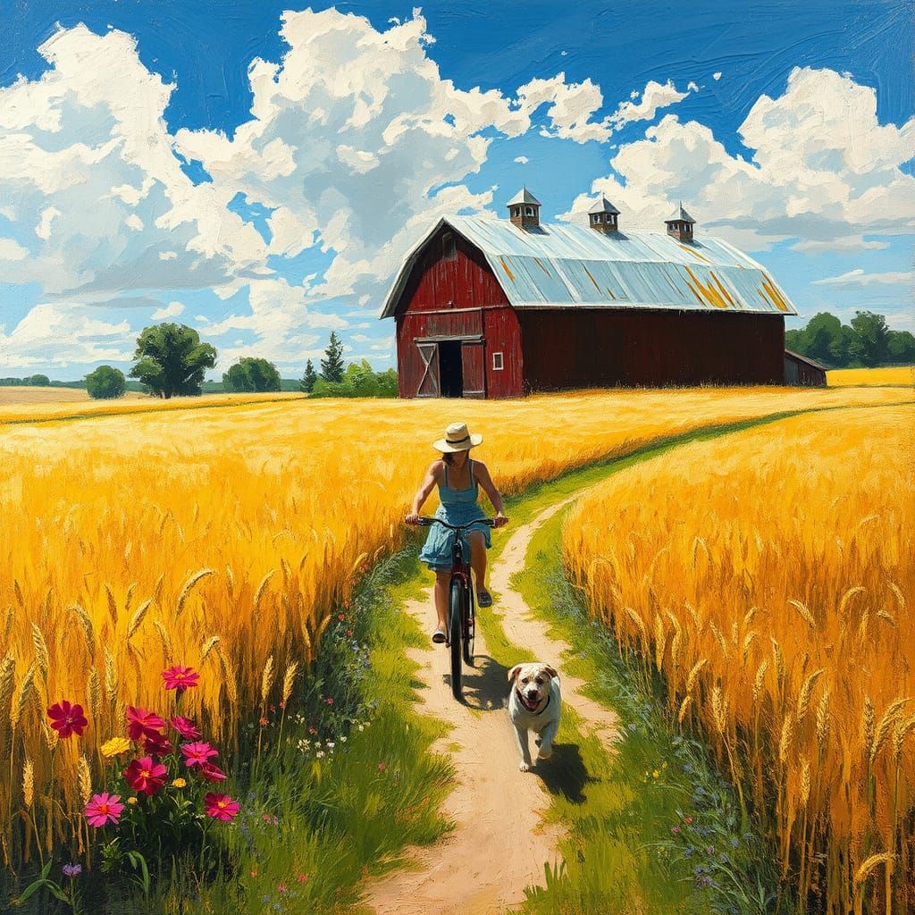 Idyllic Summer Day: Oil Painting of Countryside Scene