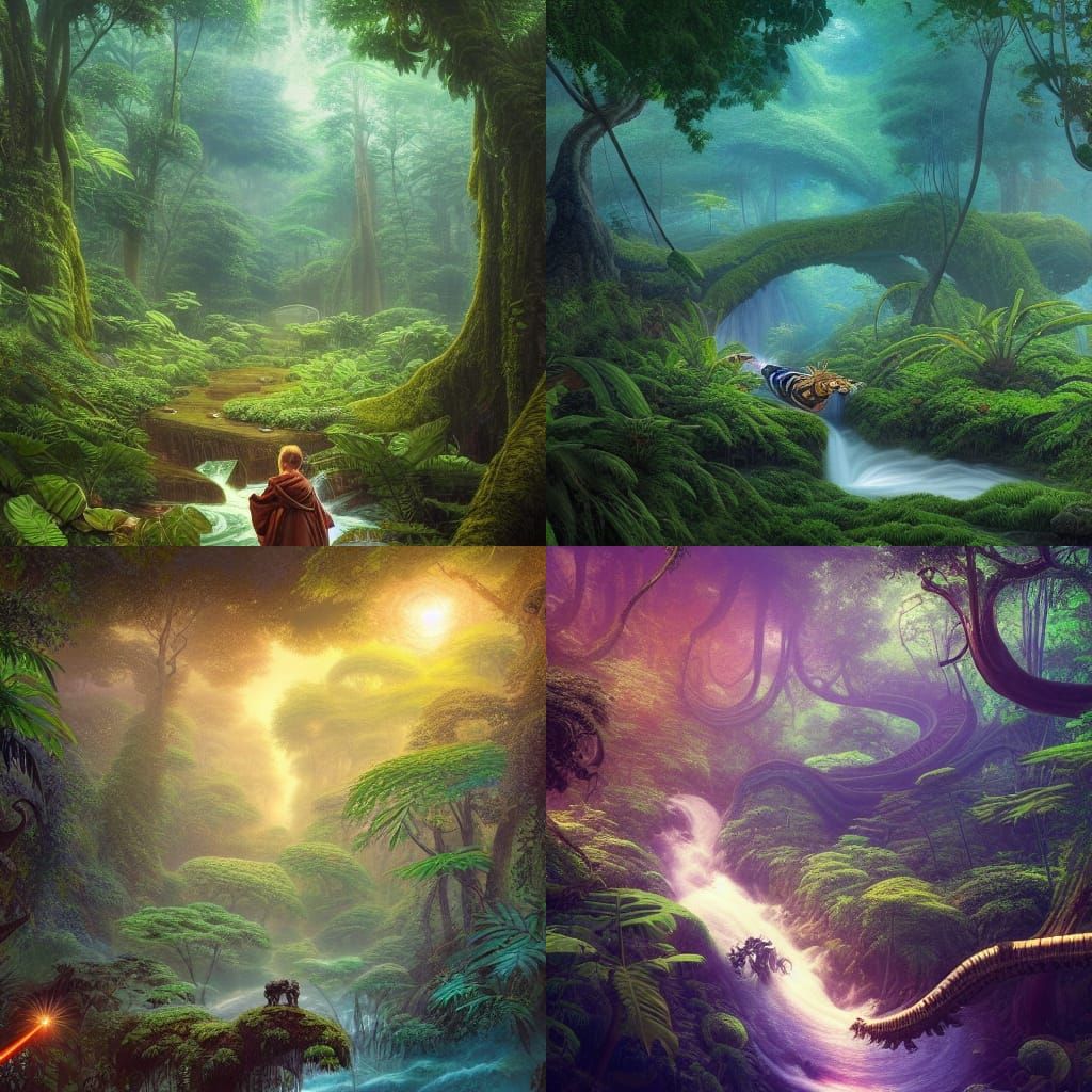 Jedi Knights in Jungle Landscape, Photorealistic 8K
