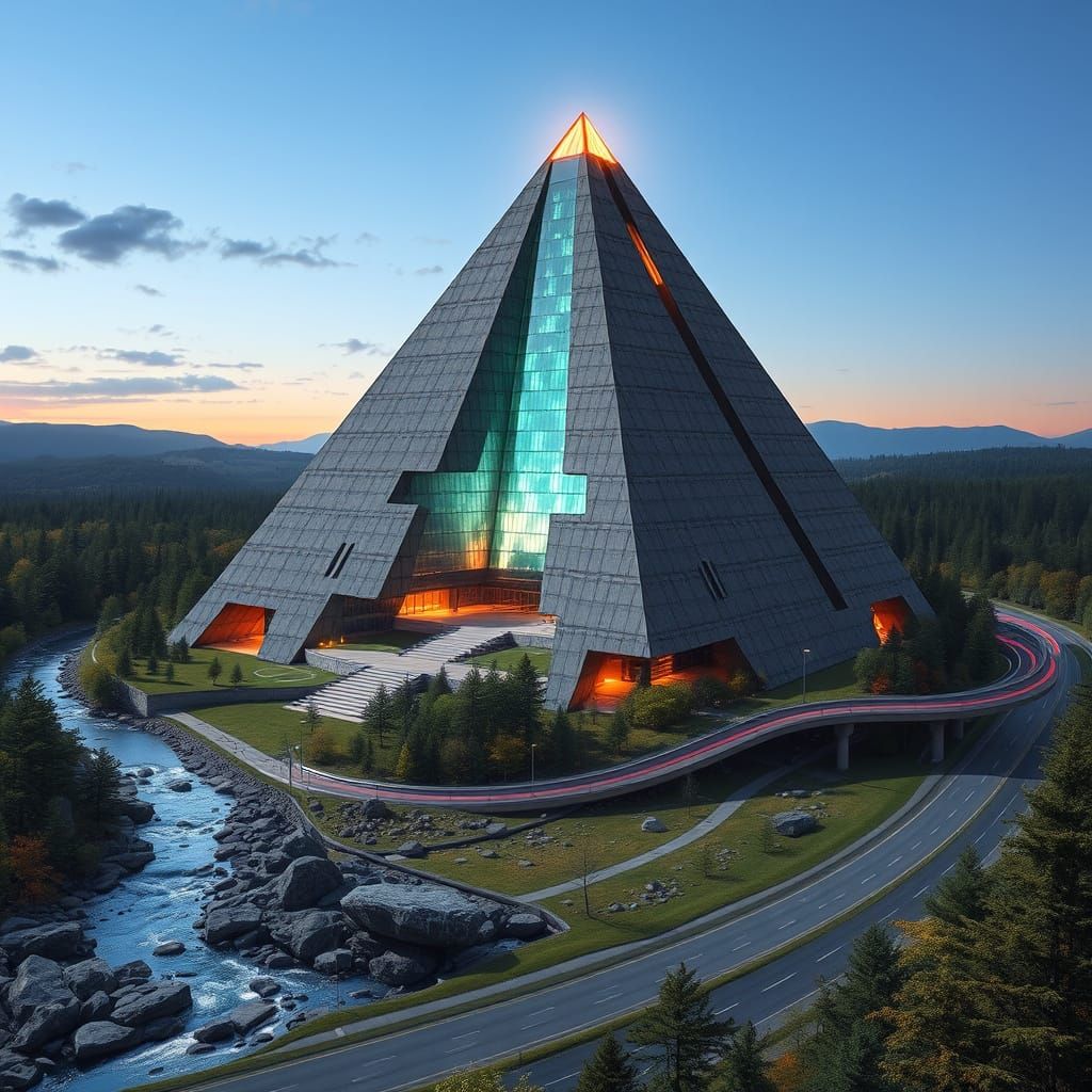 Futuristic Adirondack Pyramid Complex with 1131 Hertz Energy...