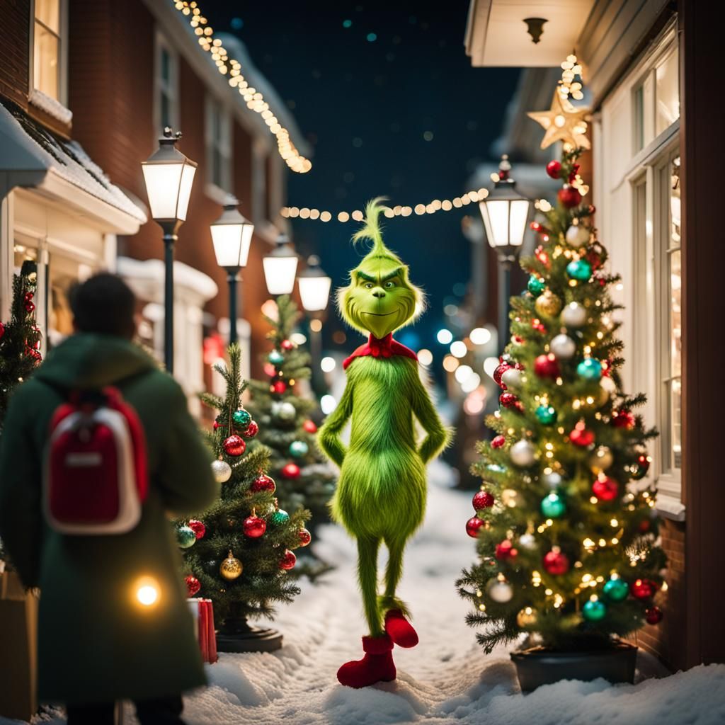 Grinch Sneaking Through Whoville: Candid Night Photography
