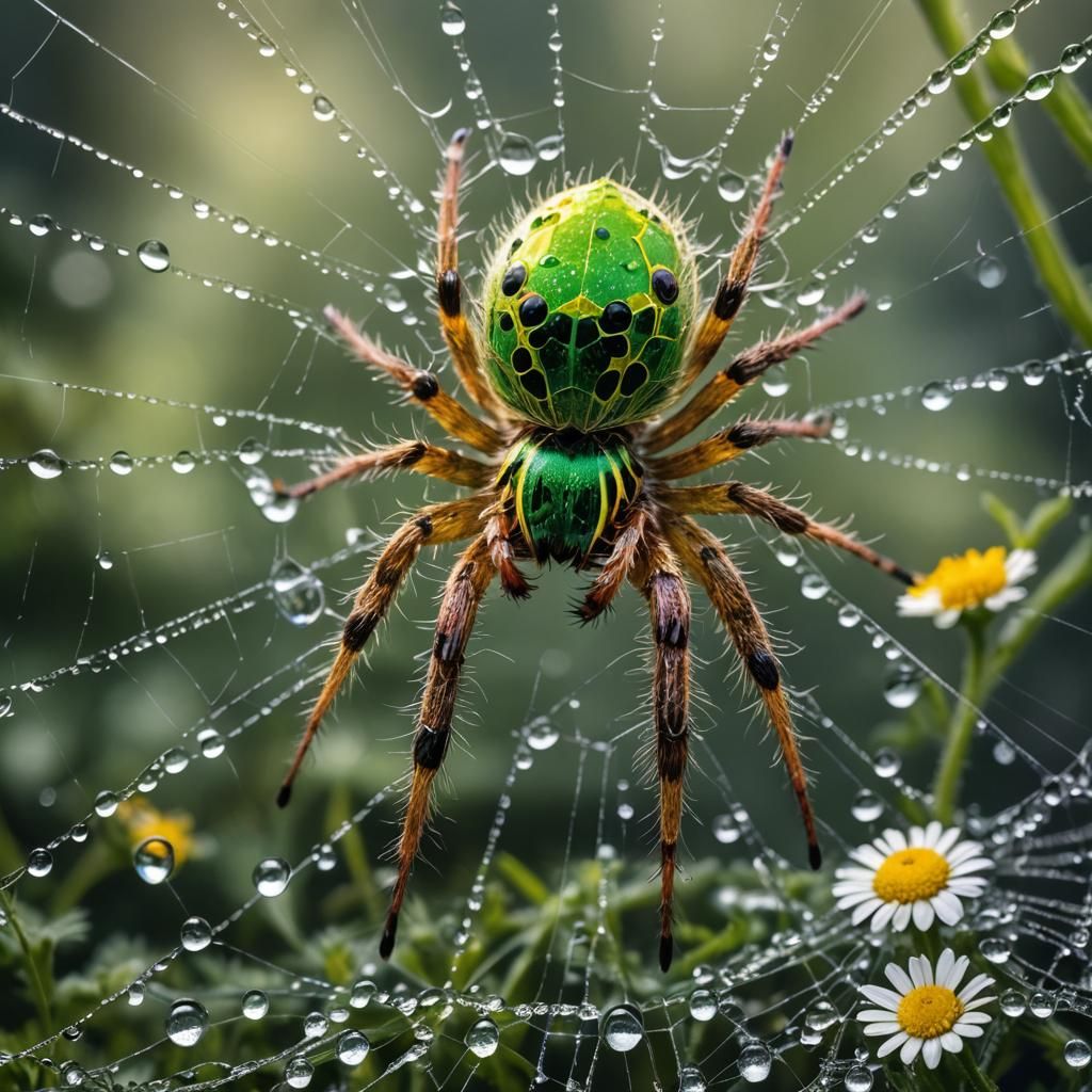 Colorful Furry Spider on Web in HDR Photo