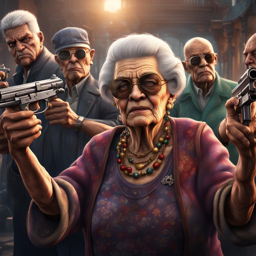Gangster Grandmas with Guns: Detailed Matte Painting