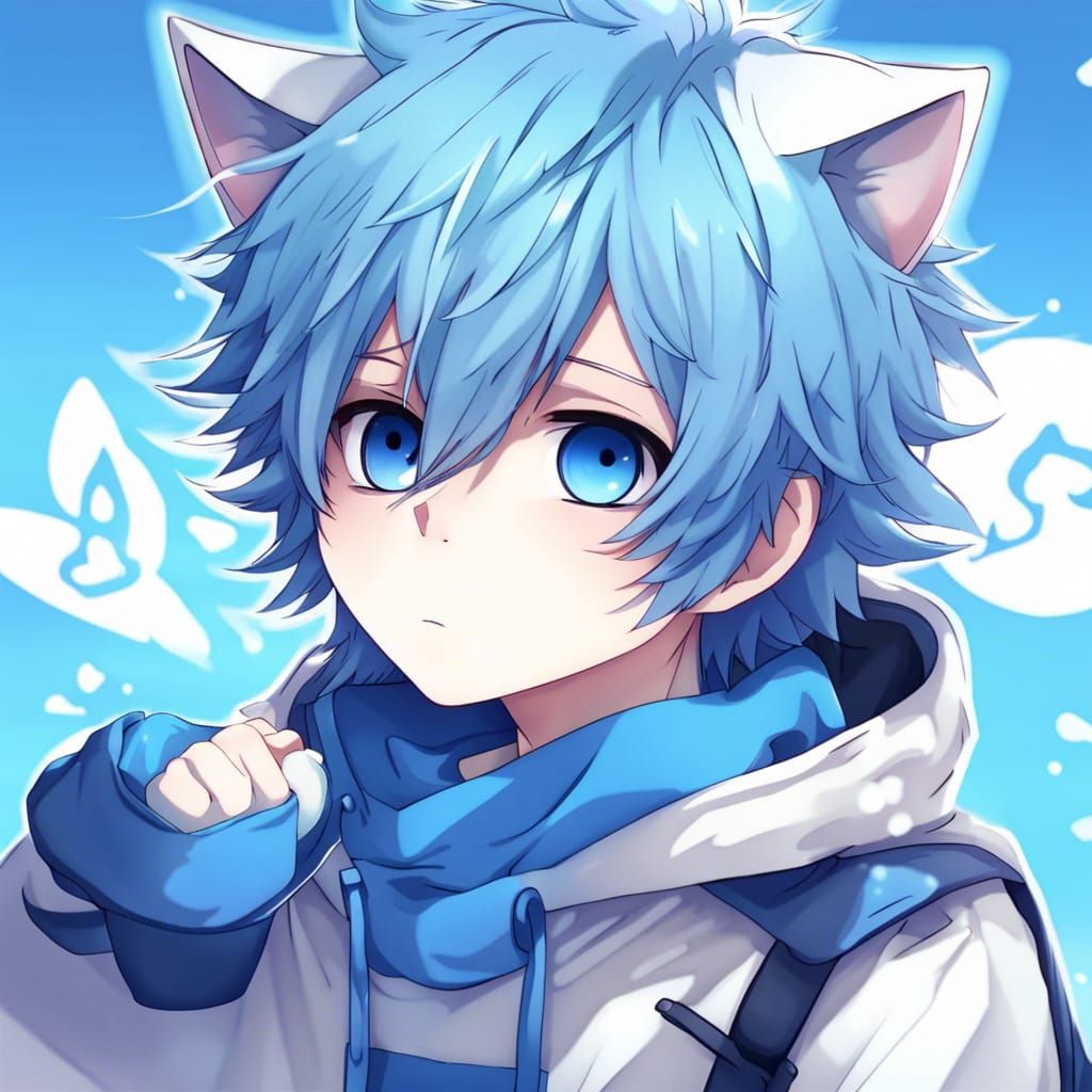 Cute Blue Anime Neko Boy