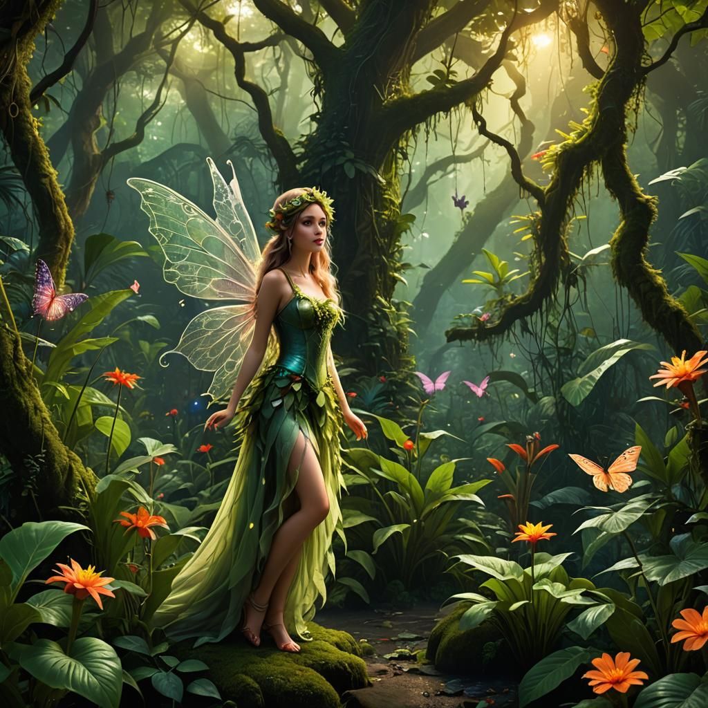 Enchanting Fairy in a Magical Jungle Scene