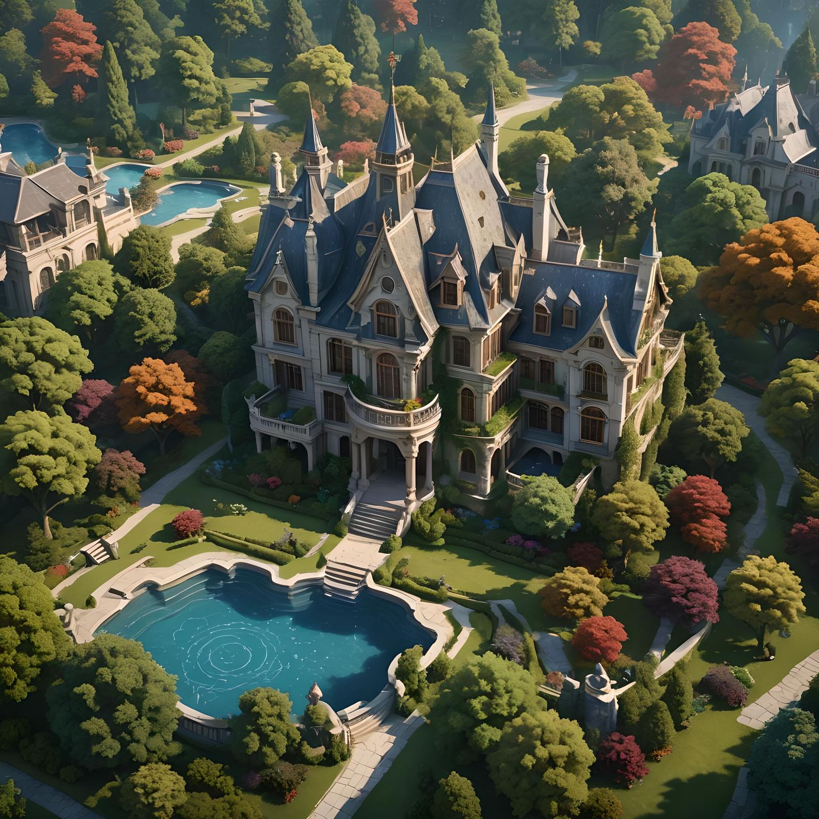 High Fantasy Mansion with Central Pool Concept Art