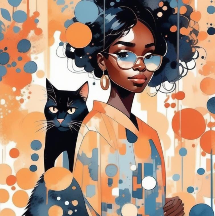 Girl and Cat: Digital Watercolor Illustration