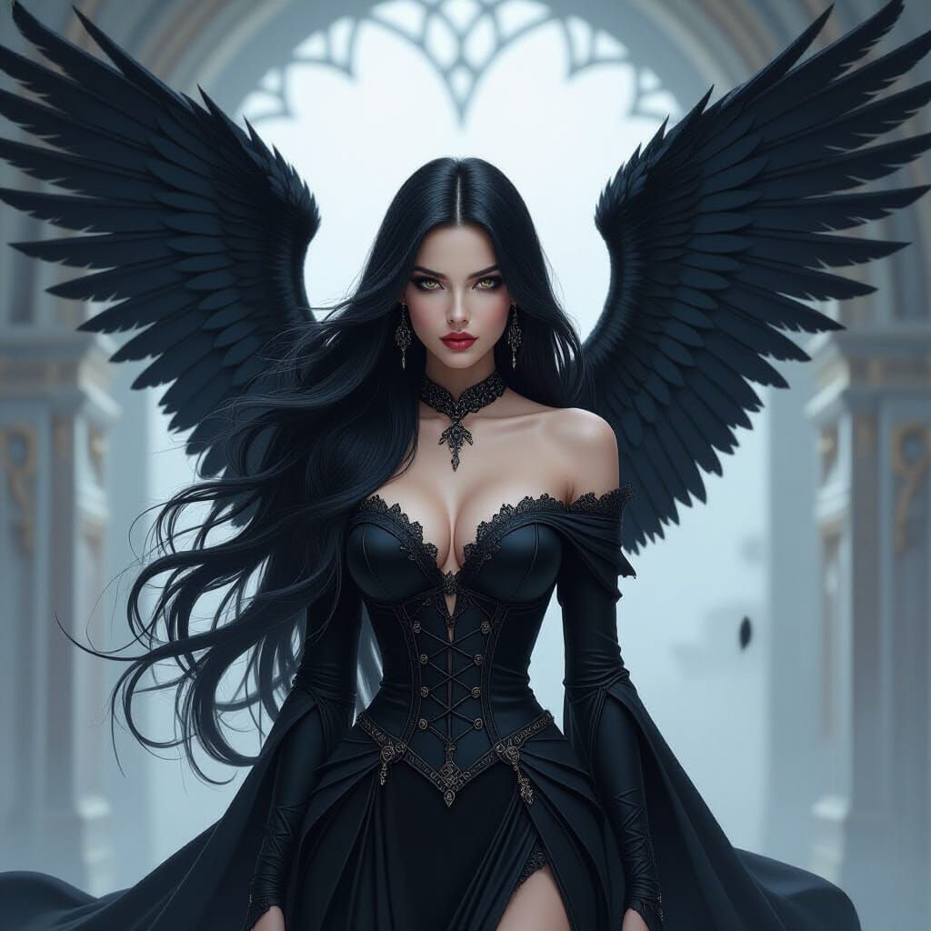 Gothic Goddess with Black Wings: Digital Art
