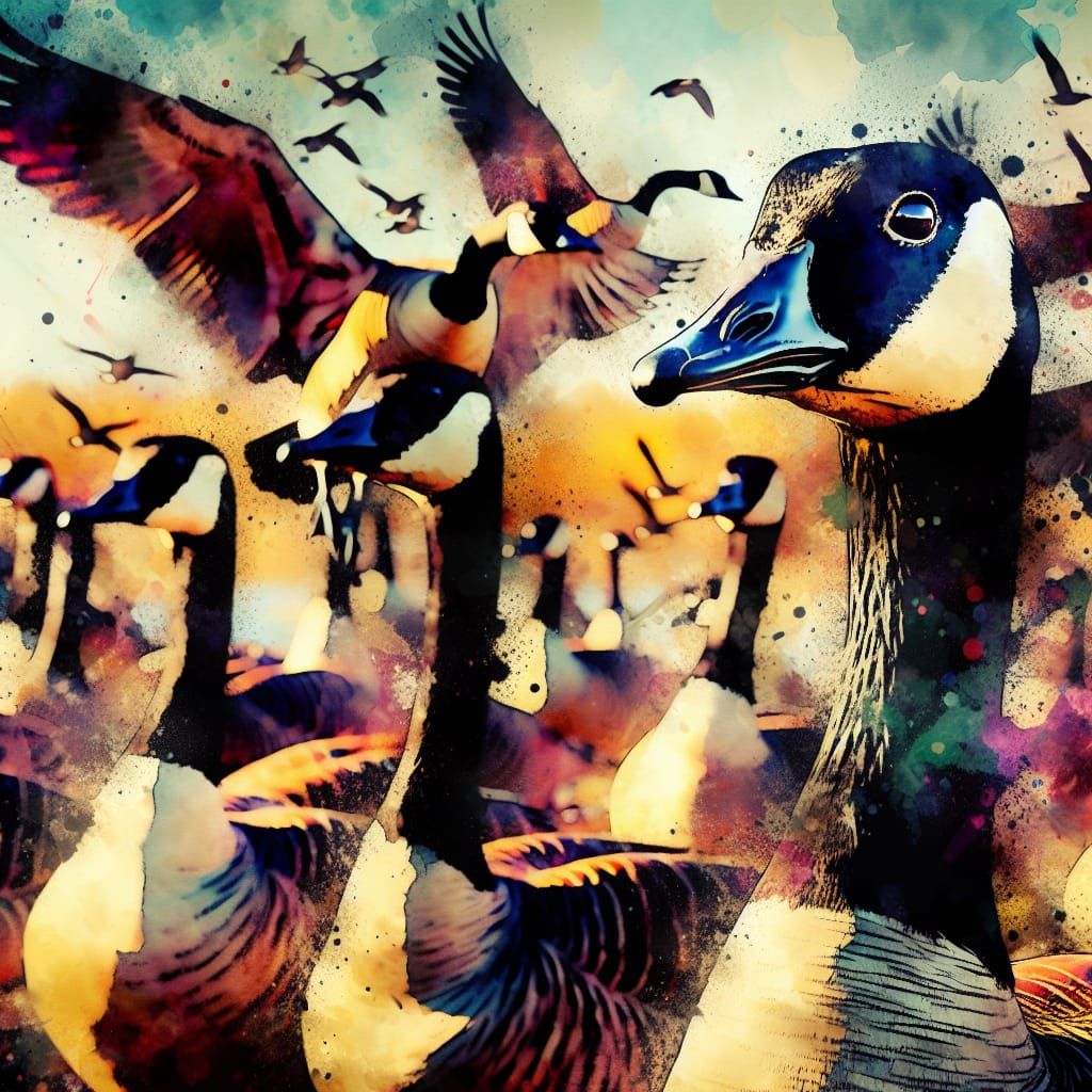 Geese Migrate South: Watercolor Splatter Style