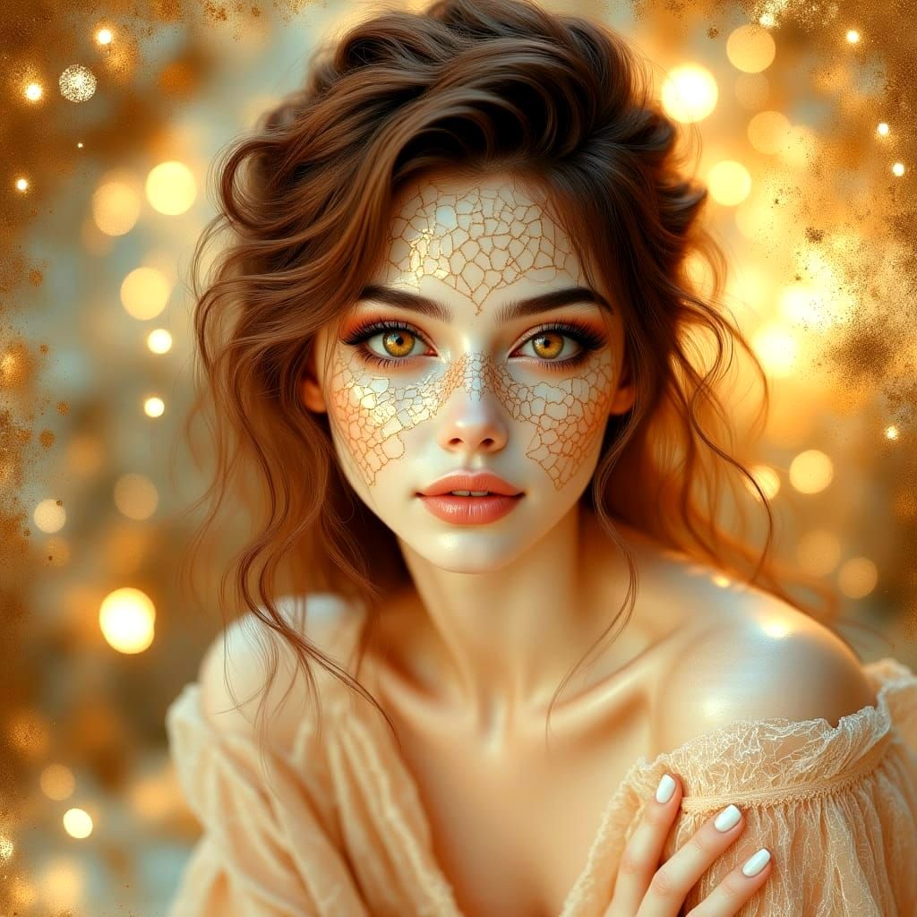 Ethereal Golden Beauty in Minimalist Style