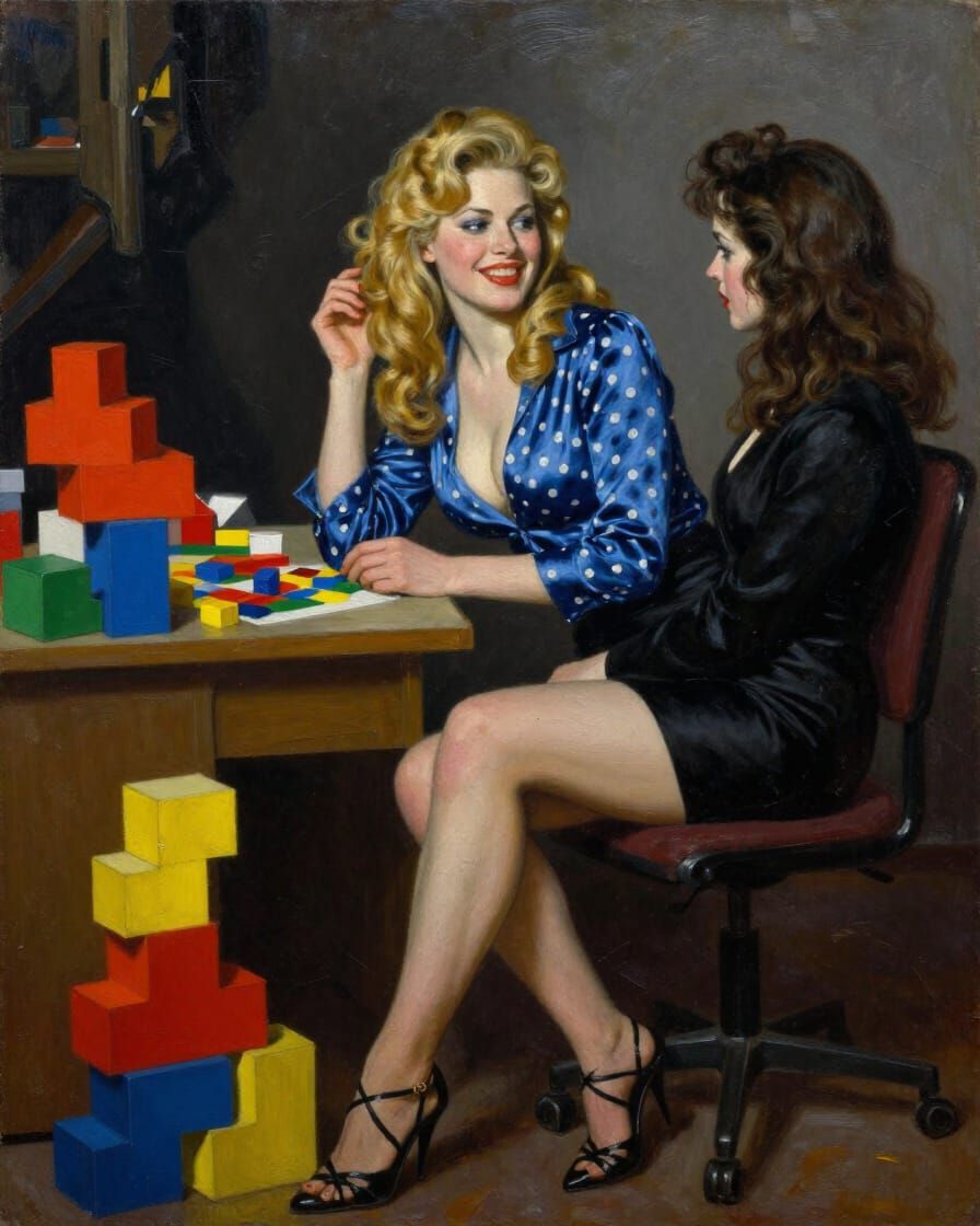 Busty Blonde in 1970s Moscow Plays with Tetris Pieces