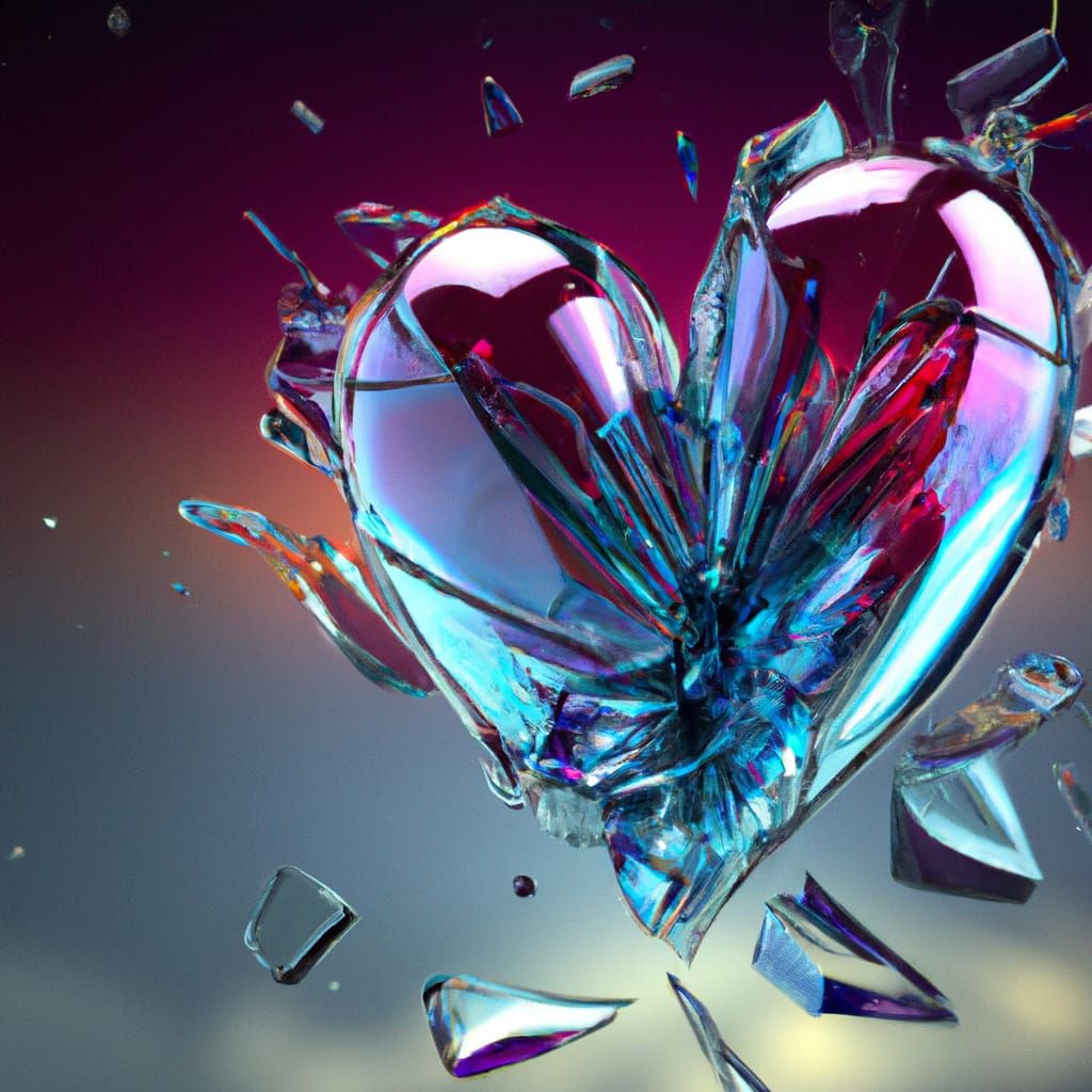 Shattered Glass Heart in Hyperrealistic Splash Art