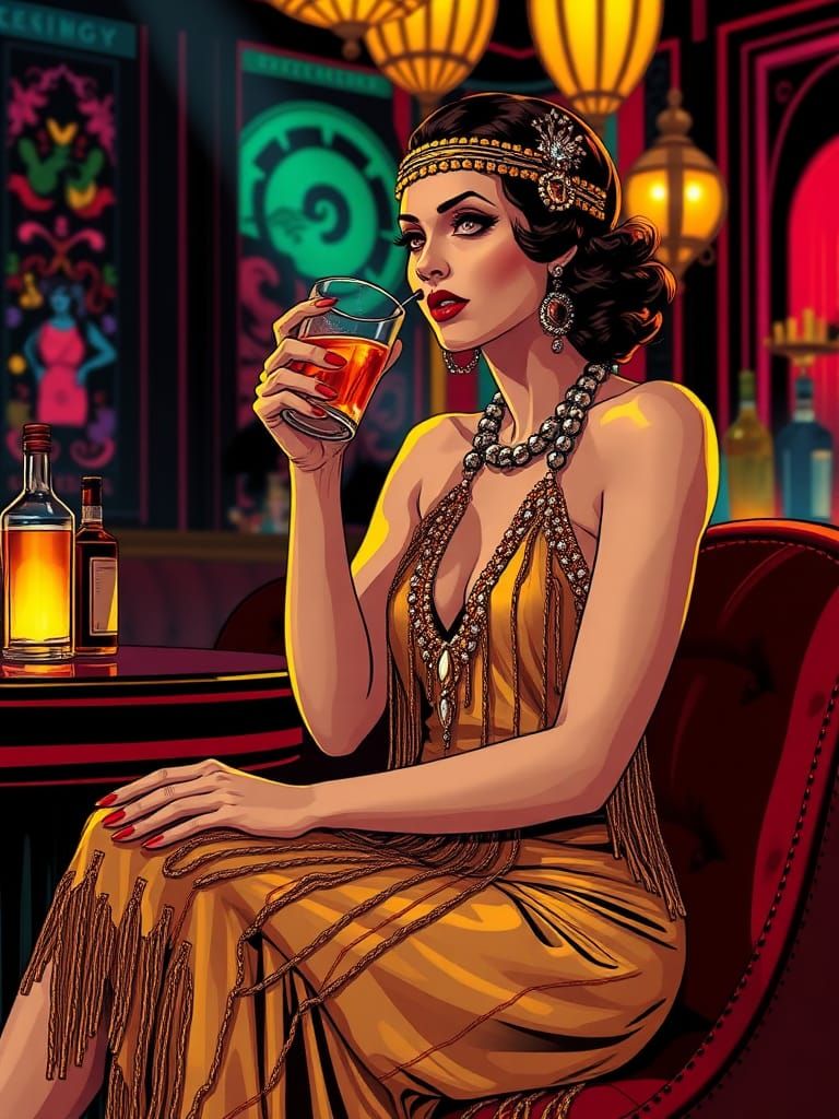 Flapper Girl Drinking a Gin Fizz