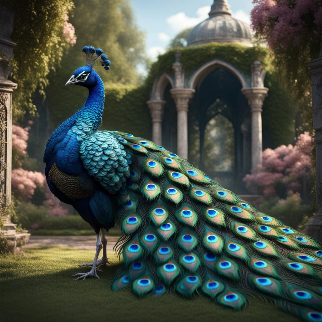 Lace Peacock in a Fantastical Garden