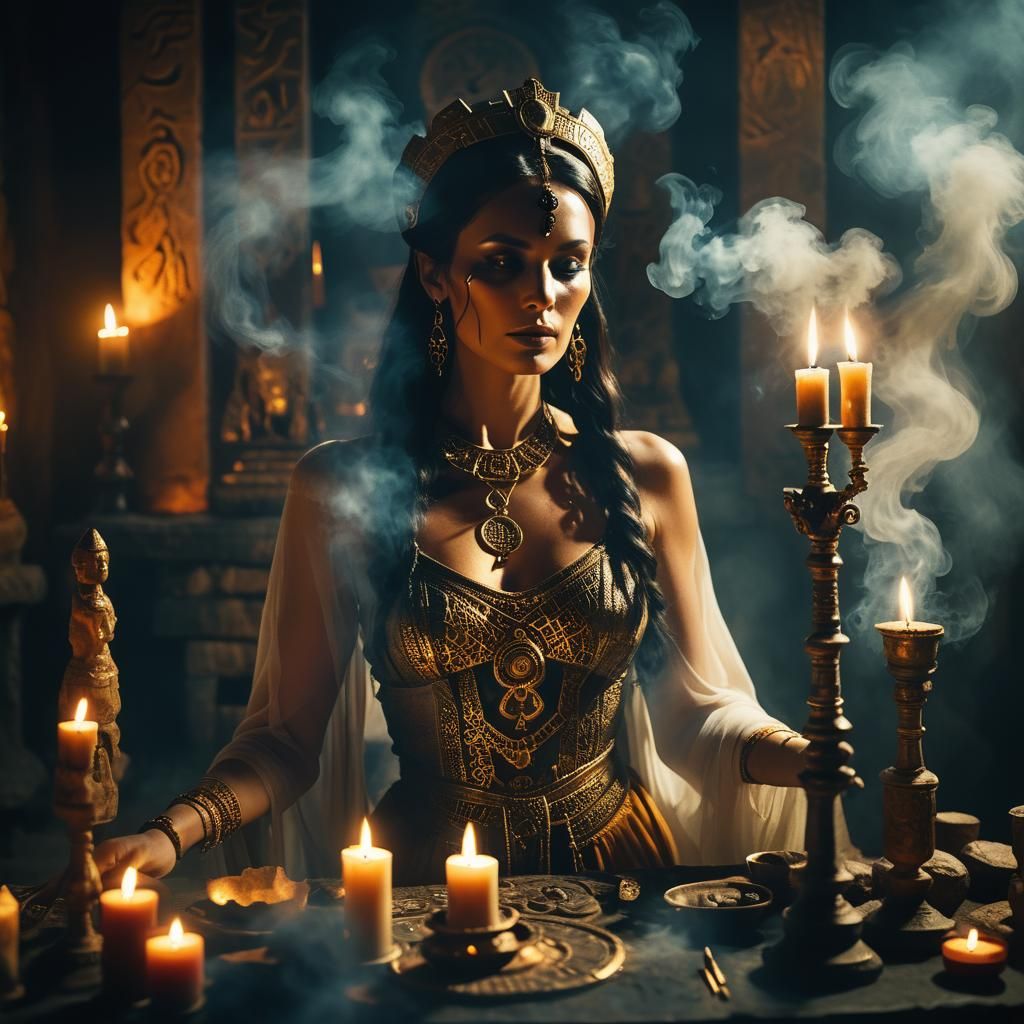 Sensual Priestess in Ancient Ritual, Cinematic Film Still
