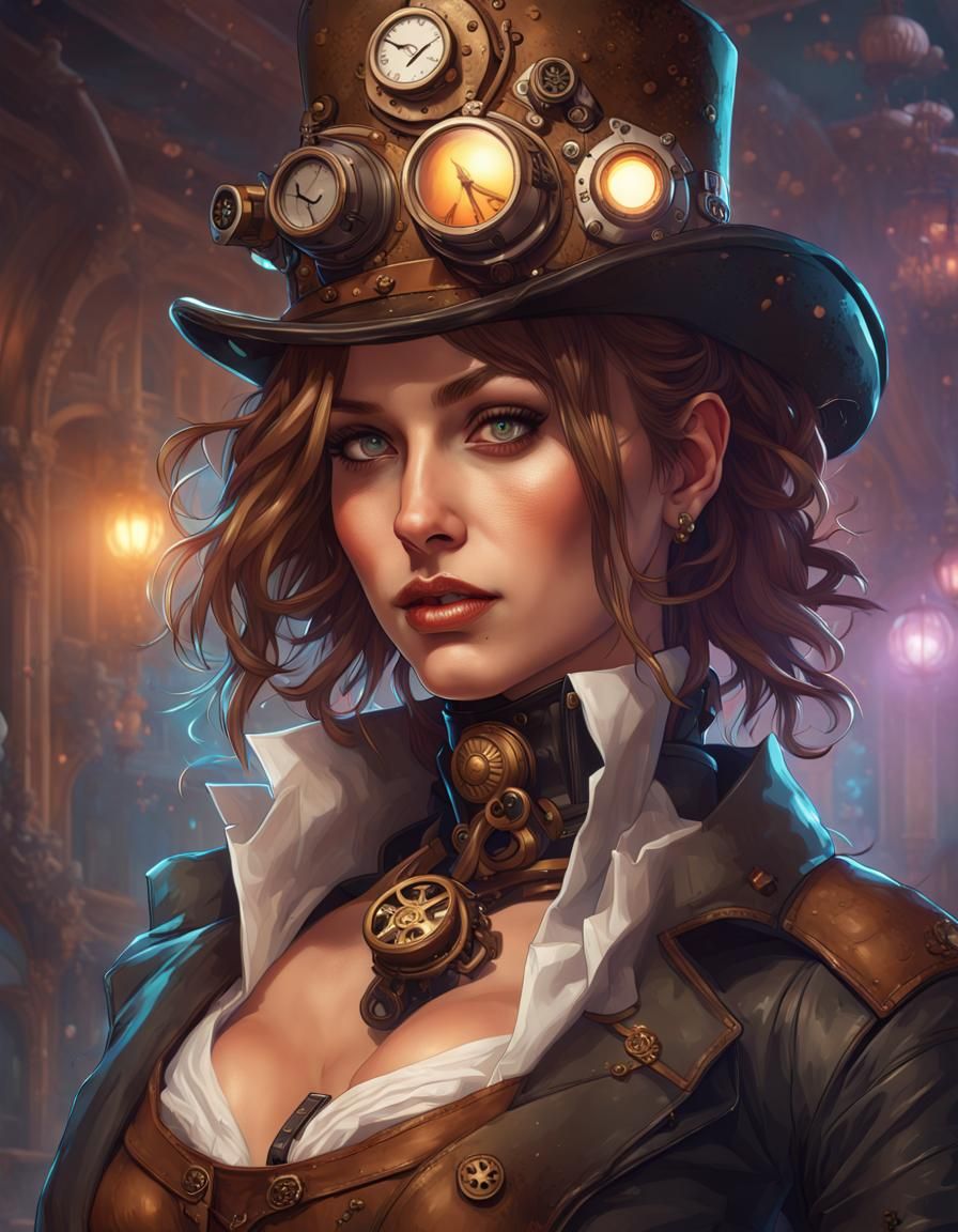 Steampunk Halloween Costume Portrait in Art Nouveau Style