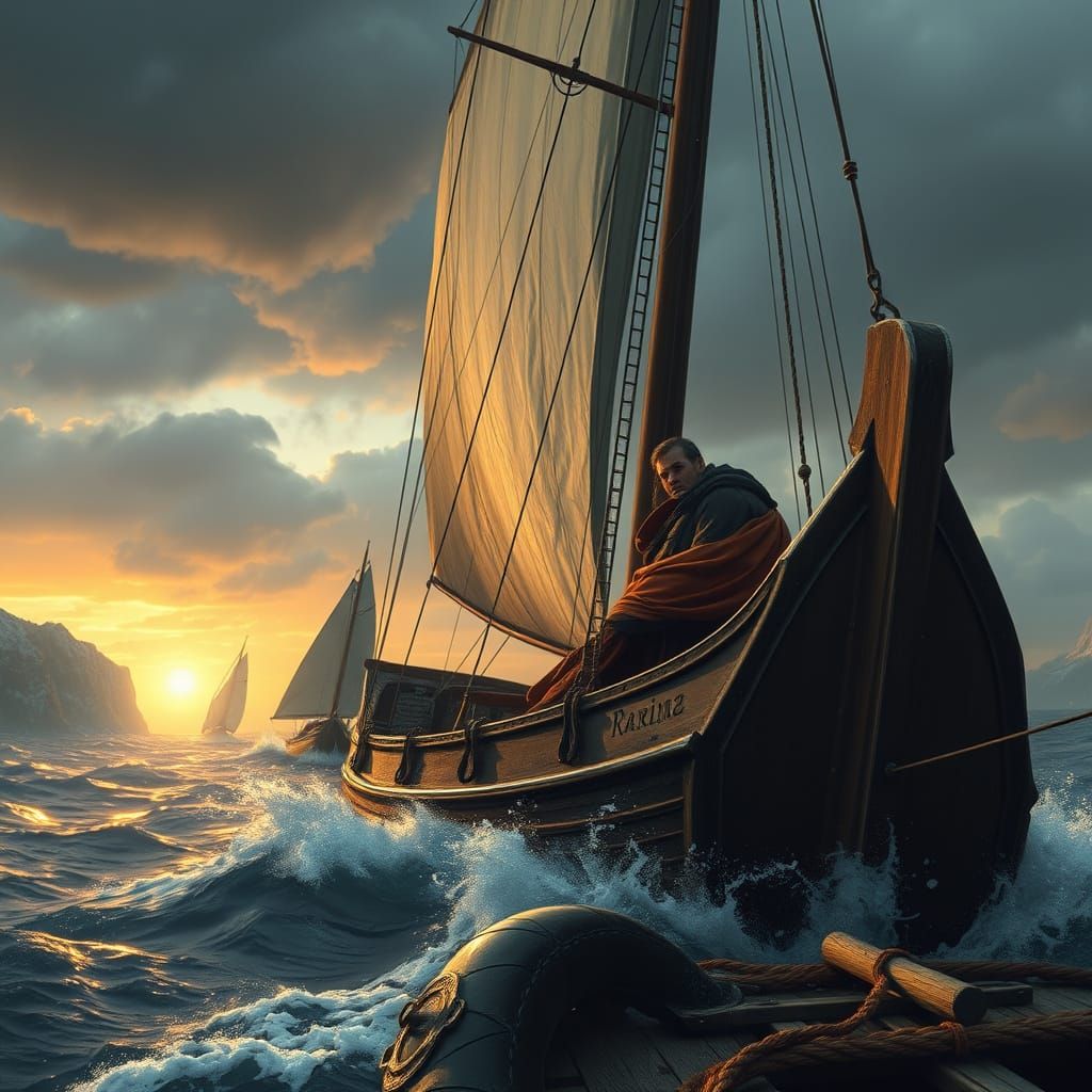 Sailor Blocking Ears from Sirens in Stormy Sea