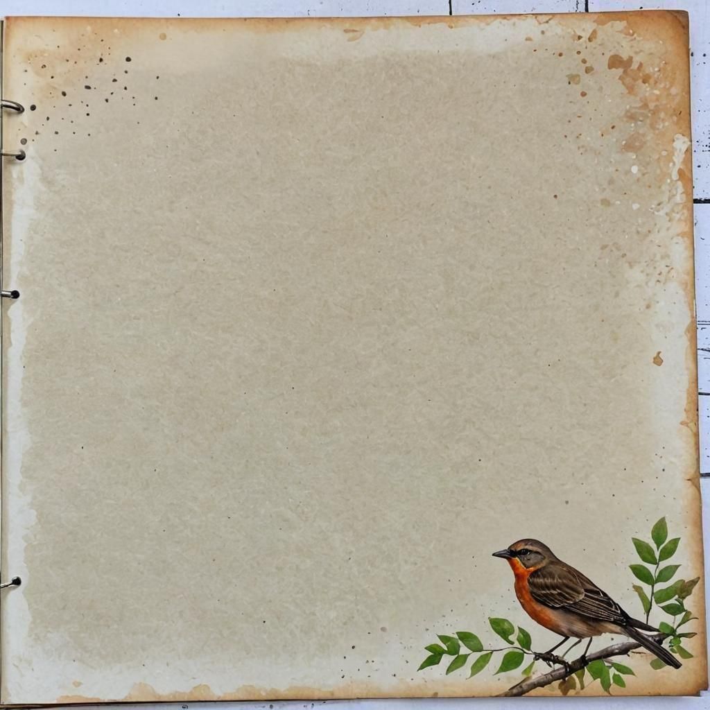 Blank Journal Page with Bunny, Mixed Media Art