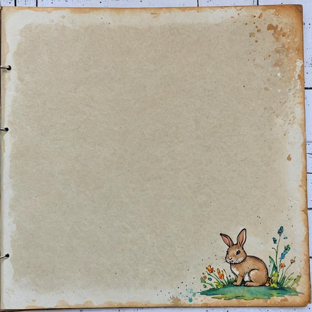 Blank Journal Page with Bunny, Mixed Media Art