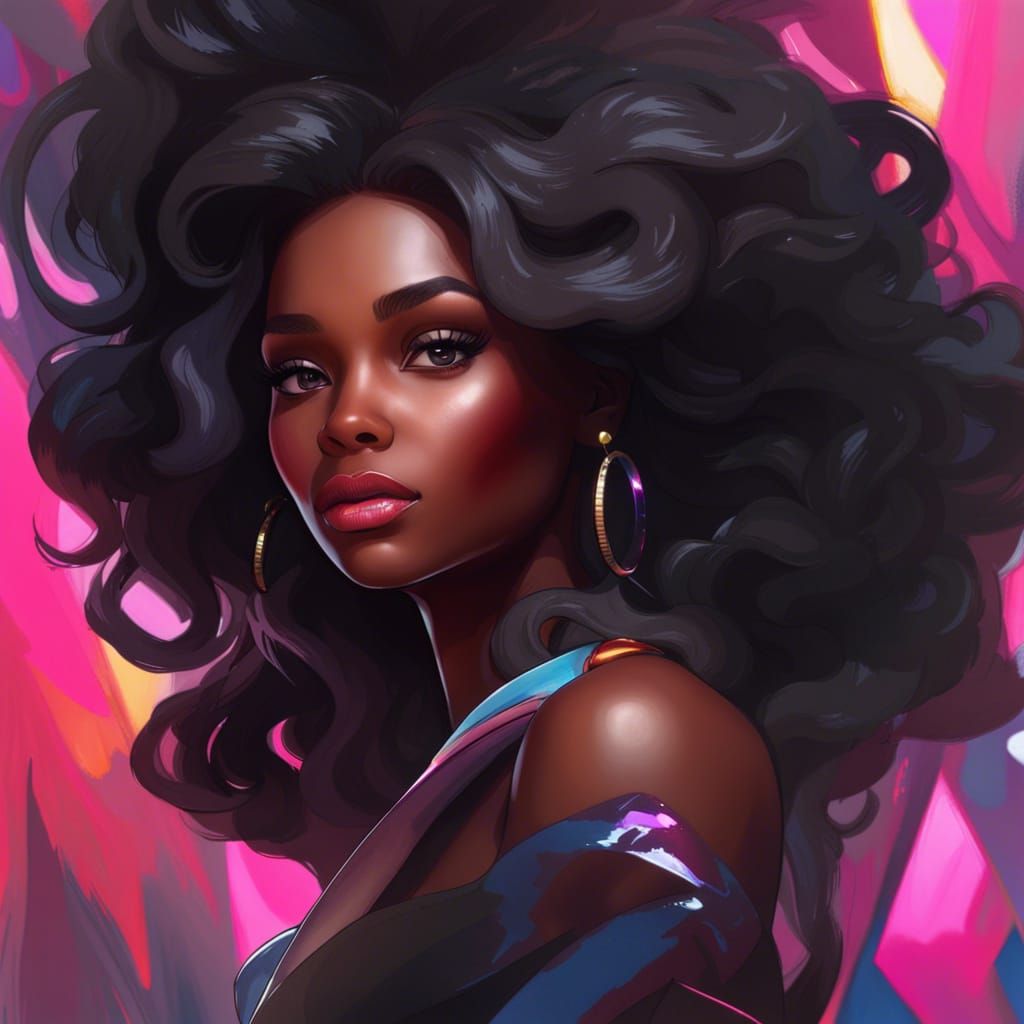 Hyperdetailed Portrait of Black Barbie in Splash Art Style