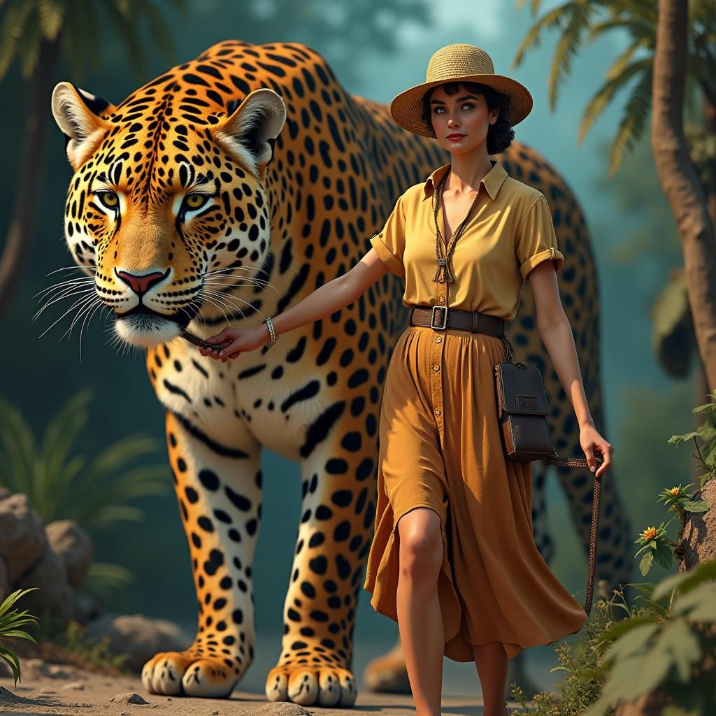 Classic Hollywood: Woman Walks Leopard on Set
