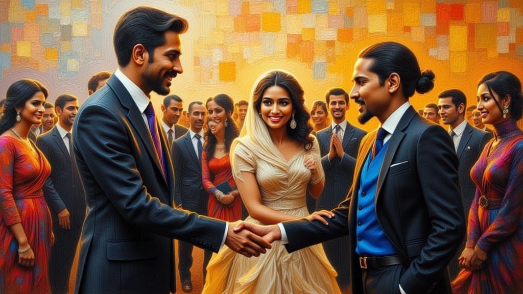 Abstract Greeting in Vibrant Impasto Style