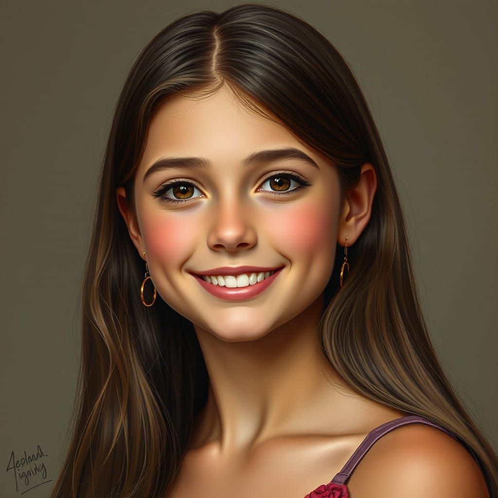 Beautiful Young Girl Radiates Kindness in Photorealistic Por...
