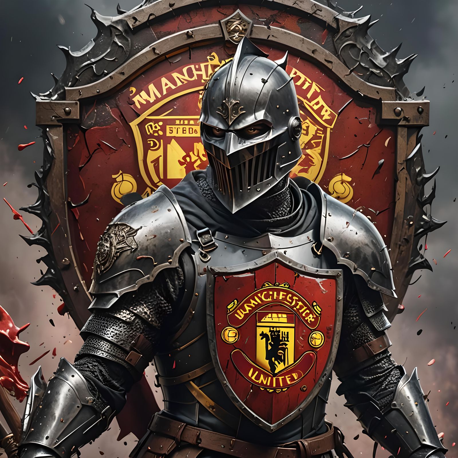 Evil Knight with Shield in Hyperrealistic Splash Art