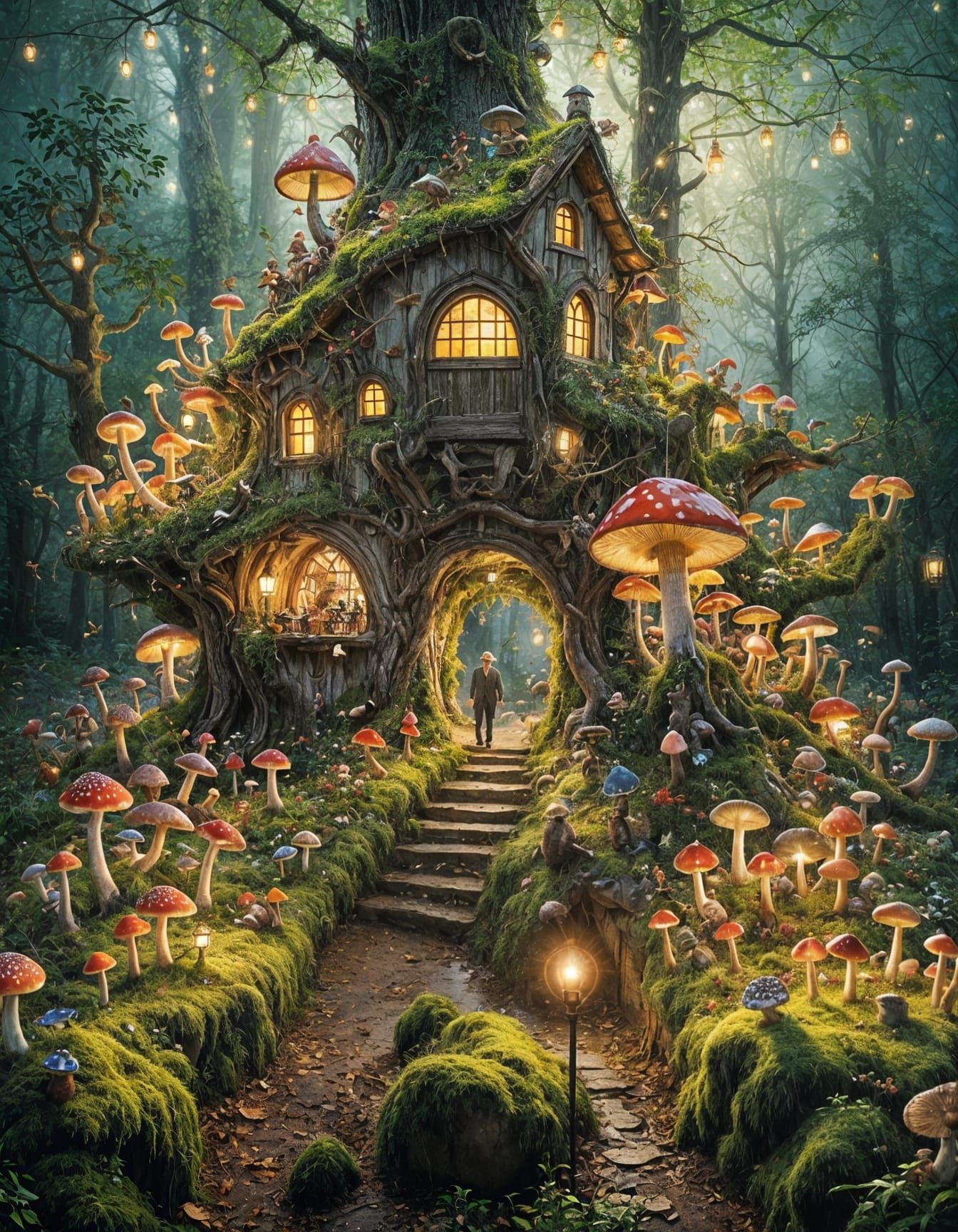 Mystical Woodland Scene in Whimsical Renaissance Style