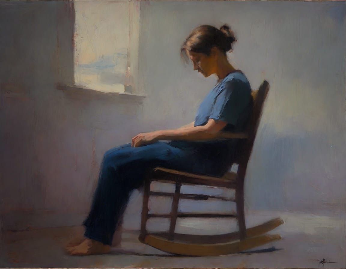 Expressive Figure in Rocking Chair Oil Painting