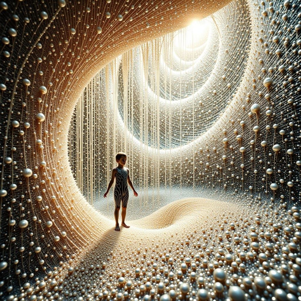 Surreal Fractal Dreamscape with Overlaid Patterns