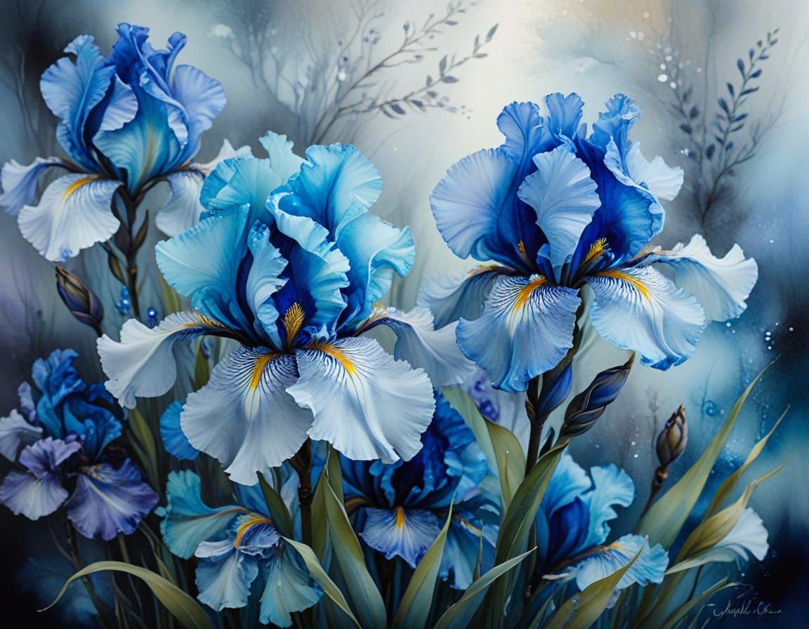 Alcohol Ink Art: Serene Blue Irises