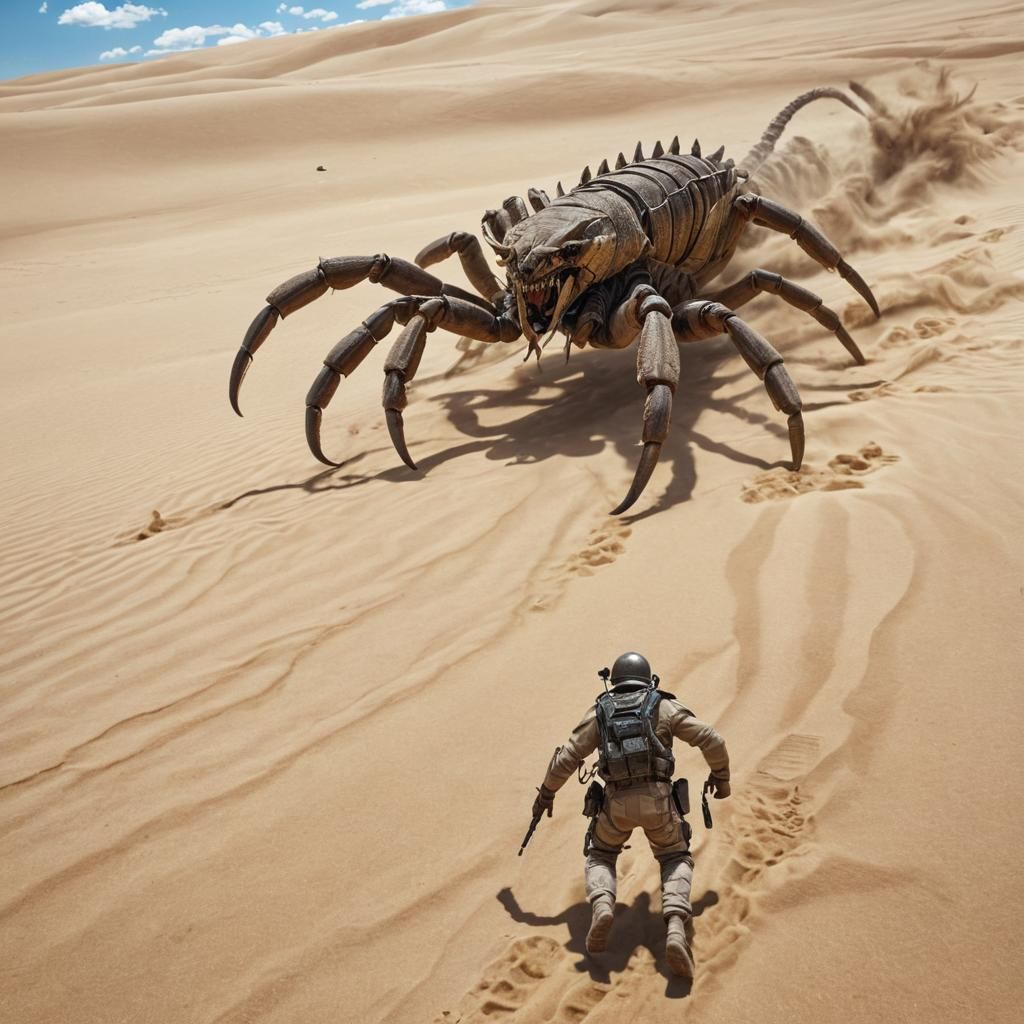 Gigantic Scorpion Monster in Desert Chase