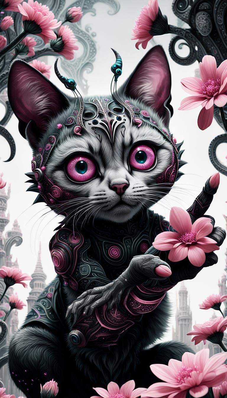 Ethereal Feline Icon in Dreamy, Bioluminescent Bloom