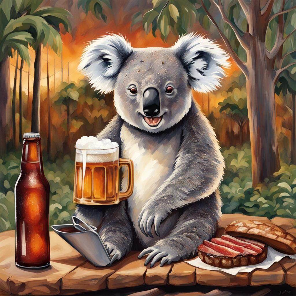 Koala Bear Enjoys Beer and Barbecue