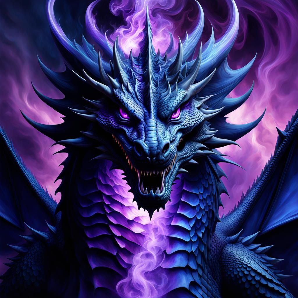 Dragon with Purple Smoke, Digital Airbrush Art