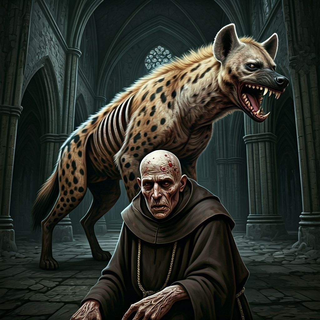 Rotted Abbot-Monk and Hyena-Zombie in Dark Monastery