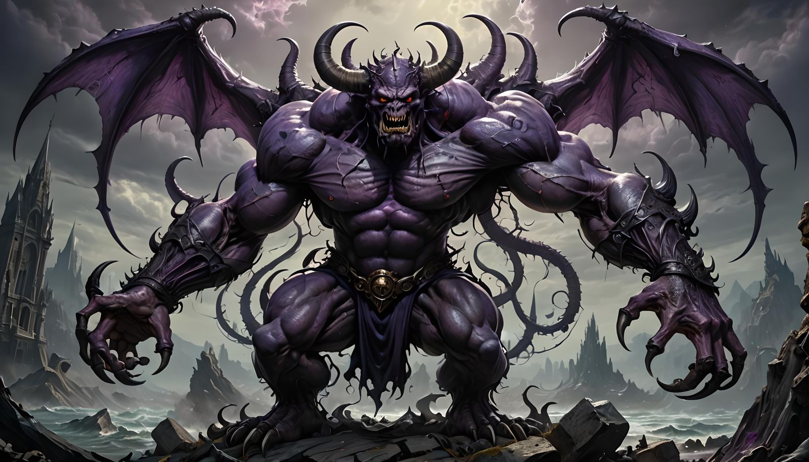 Muscular Purple Monster in Detailed Horror Style