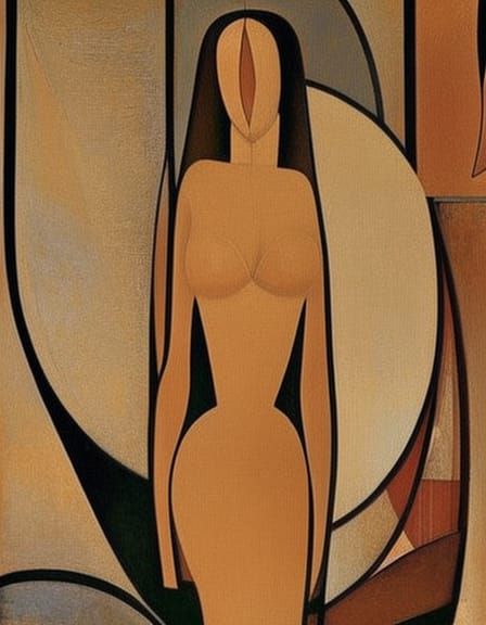 Nude Figure Surrounded by Abstract Shapes
