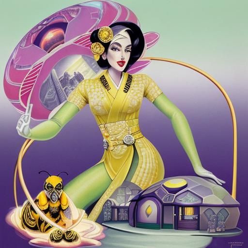 A Japanese Geisha with Igloo and bees