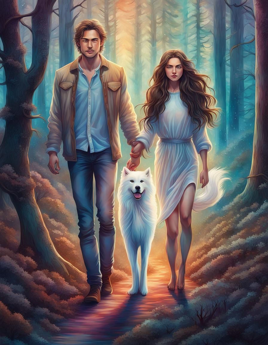 Couple Foraging in Forest, Cosmic Illustration