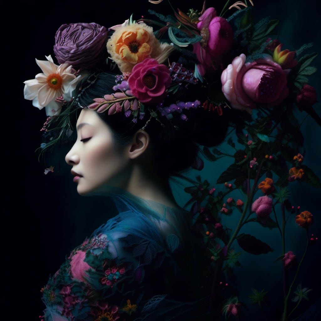 Black Peonies Bouquet Still Life in Digital Art Style