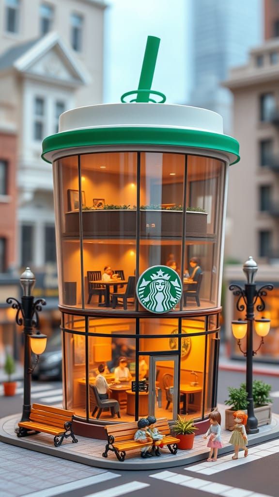 Miniature Starbucks Coffee Shop in 3D Style
