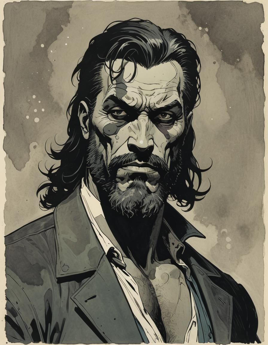 comic book art style portrait of a handsome macho man, by Mi...